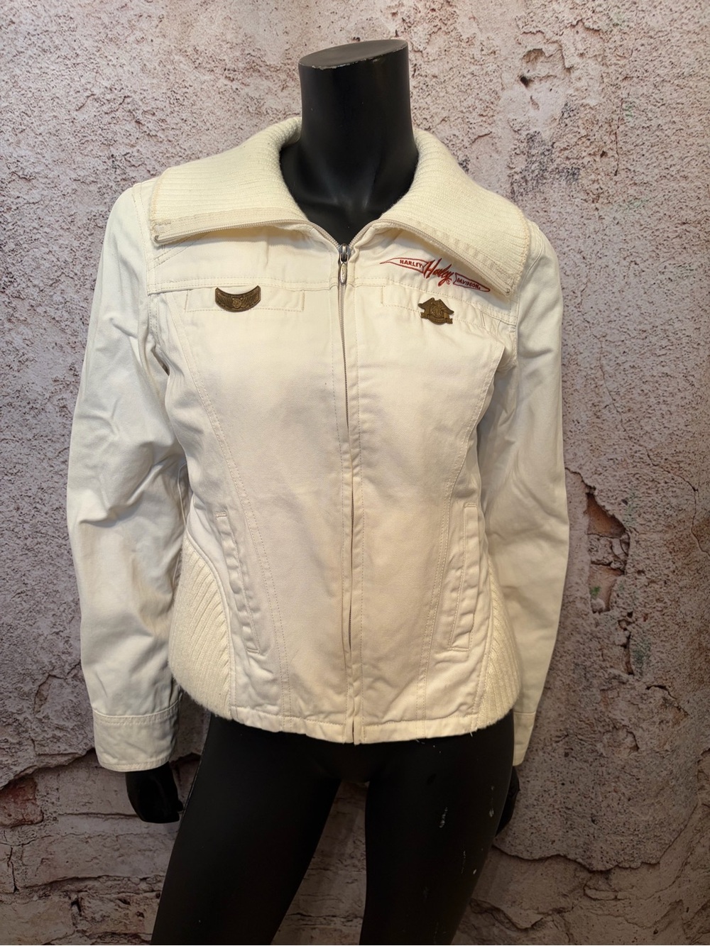 Harley Davidson Ivory Motorcycle Jacket with Pins